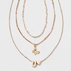 Girls' Initial with Choker and Layered Necklace Set - art class™ Gold - 1 of 3