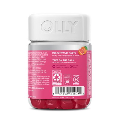 OLLY Undeniable Beauty Multivitamin Gummies for Hair Skin & Nails with Biotin, Keratin, Vitamins C & E - Grapefruit Glam - 60ct