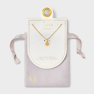 14K Gold Plated Round Initial Pendant Necklace - A New Day™ - 1 of 4