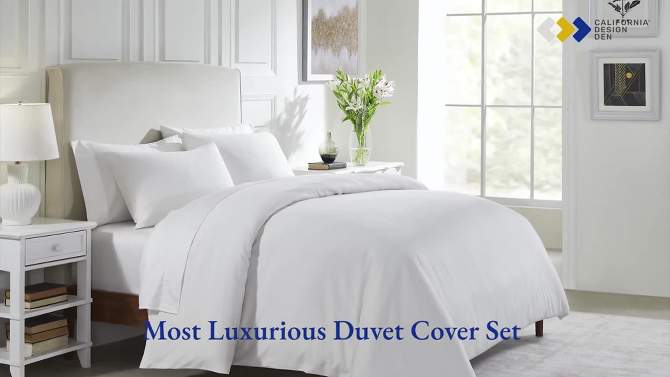 Duvet Cover Set 400 Thread Count 100% Cotton Sateen - Button Closure, Corner Ties by California Design Den, 2 of 14, play video