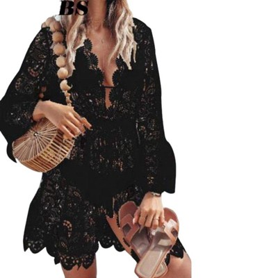 Coolmee Women's Swimsuit Coverups Lace Beach Cover Up Bathing Suit Swim Dress