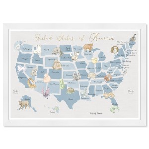 21" x 15" Pastel Blue Wildlife Map Animals Framed Art Print - Wynwood Studio - 1 of 4