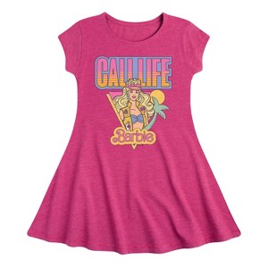 Girls' - Barbie - Cali Summer Fit & Flair Cap Sleeve Graphic Dress - 1 of 3