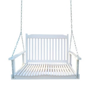 46.46"Front Porch Swing with Armrests, Wood Bench Swing with Hanging Chains - 1 of 4