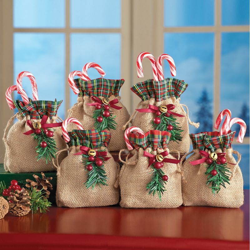 Collections Etc Holiday Burlap Treat Bags - Set of 6, 2 of 3