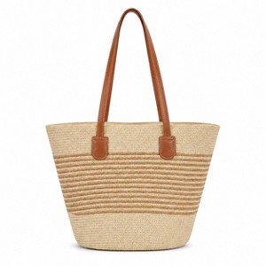 Alilang Striped Woven Straw Tote Bag Large Capacity Zip Top