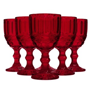 Elle Decor Embossed Goblets Glasses, Vintage Glassware Sets, Water Goblets for Party, Wedding, & Daily Use, Set of 6 - 1 of 4