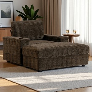 Polibi Oversized Plush Chaise Lounge with Hidden Arm Storage, Dual Cup Holders & Modular Storage Ottoman - 1 of 4