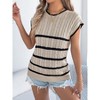 Coolmee Women's Striped Turtleneck Sweater Vest Cap Sleeve Pullovers Loose Oversized Knit Top - 4 of 4