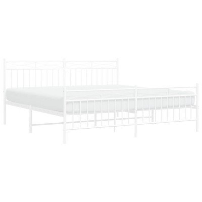 vidaXL White Metal Bed Frame with Constructed Headboard and Footboard - Modern Design, Full Size