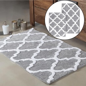 Home Mart Goods Silver 2 Piece Trellis Plush Soft Cozy 100% Cotton Bath Mat Set - 1 of 3