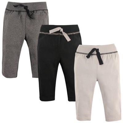 Hudson Baby Infant and Toddler Boy Cotton Pants 3pk, Black Gray, 3-6 Months