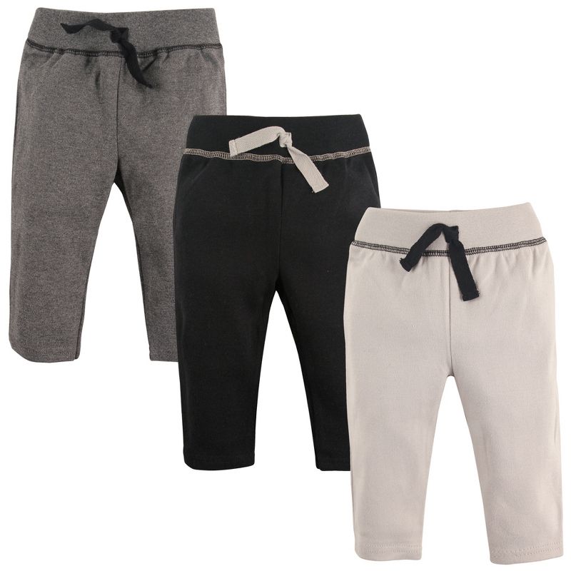 Hudson Baby Infant and Toddler Boy Cotton Pants 3pk, Black Gray, 1 of 3