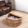 30" Round Wooden Coffee Table with Hidden Storage, Flip-top Rustic Centerpiece with Natural Finish for Living Room or Office – Cuddlewood - 3 of 4