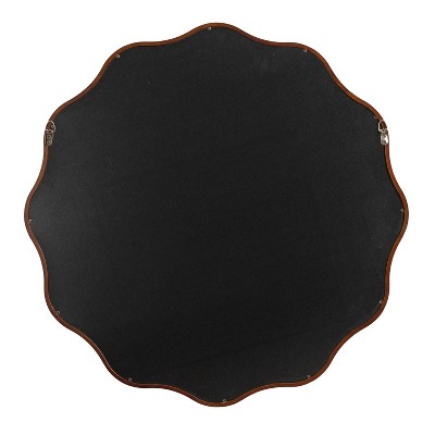 Walnut Brown 30" Round Scalloped Wood Vanity Mirror