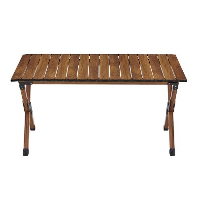 GlasFlength Folding Tables Portable Aluminum Outdoor Table Elegant Simple Design for Camping and Entertaining, Brown, 37"*23.43"*18.5"