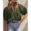 Women's Embroidered Eyelet Puff Sleeve Shirt, Hollow - Out V - Neck Casual T - Shirt - 2 of 4