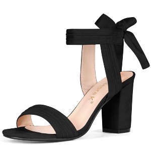 Allegra K Women's Back to College Faux Suede Open Toe Ankle Tie Back Chunky Heel Sandals - 1 of 4
