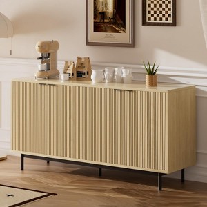 Dyonery 58" Wooden Console Table with 4 Fluted Doors & Adjustable Shelves Modern Sideboard Cabinet with Storage for Living Room,Kitchen & Entryway - 1 of 4