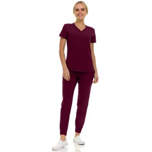 Saint Scrubs Womens 9-Pocket Medical Uniform Set- V-Neck Stretch Top with Seven Pocket Jogger Scrub Pant - 1 of 4