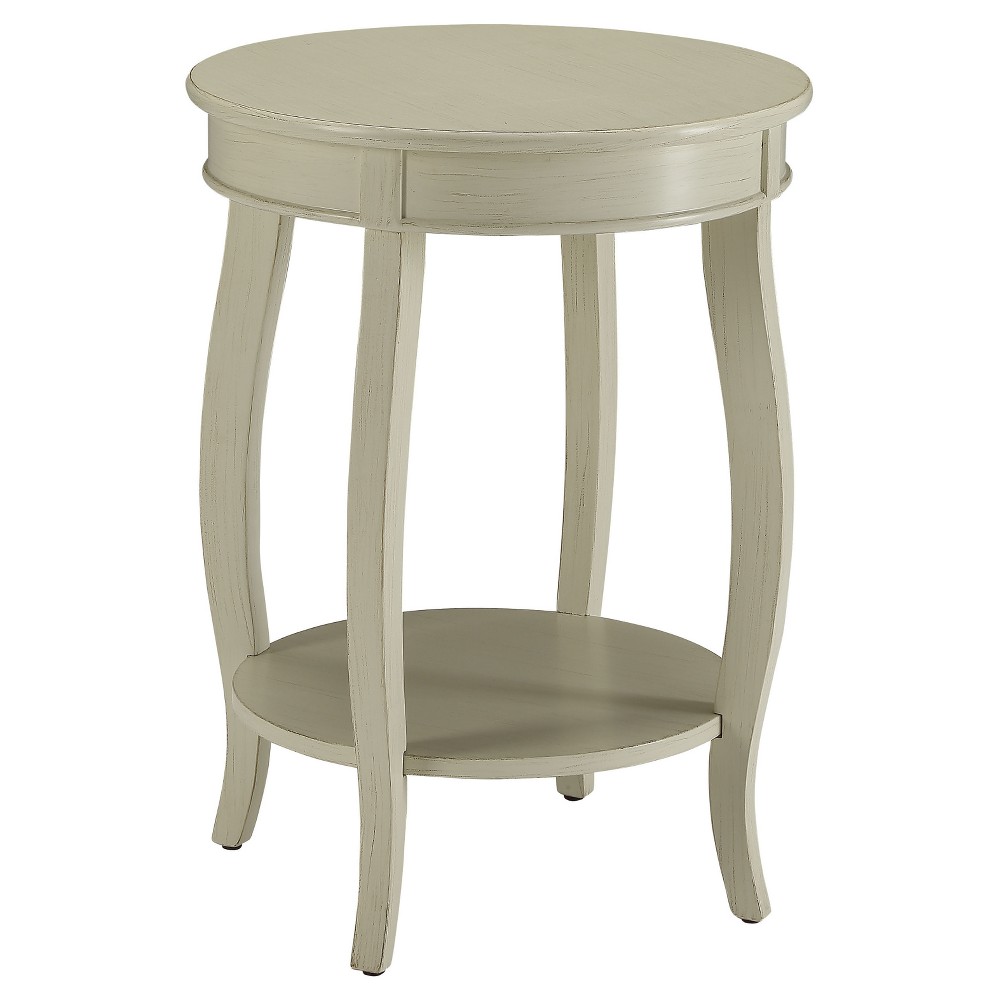 Aberta End Table White - Acme Furniture: Antique Finish, Round MDF Top, Wood Legs, Shelf Storage