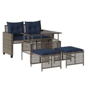vidaXL Patio Sofa Set - Outdoor Furniture, 4 Piece, Gray Poly Rattan, Adjustable Table, Cushions, Glass Tabletop, Backyard, Terrace, Patio - 1 of 4