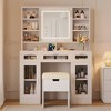 FONTOI 41.3"/43.3"W/44.3"W/47.2"W Makeup Vanity with Mirror Storage Stool 3 Drawers 2 Cabinets and Organizers for Bedroom Dressing Room, White - 2 of 4