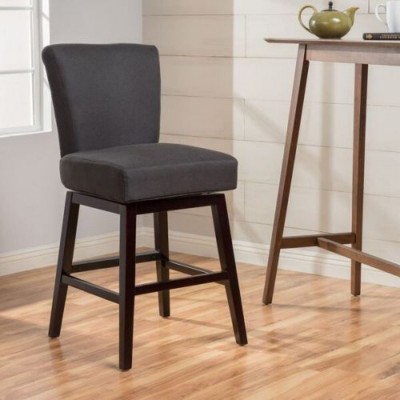 Linen Fabric Swivel Counter Height Bar Stools,Kitchen Chair With Upholstered Wood Frame Wood Legs,Armless Home Office Chair-Cuddlewood