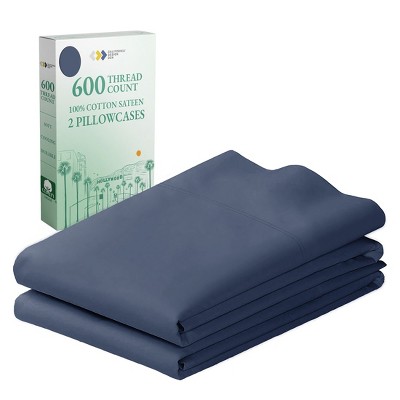 Luxury 600 Thread Count Pillowcases - 100% Cotton Sateen, Soft, Cool & Breathable by California Design Den