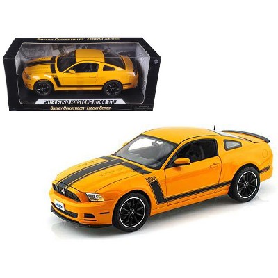 2013 Ford Mustang Boss 302 Yellow with Black Stripes 1/18 Diecast Model Car by Shelby Collectibles