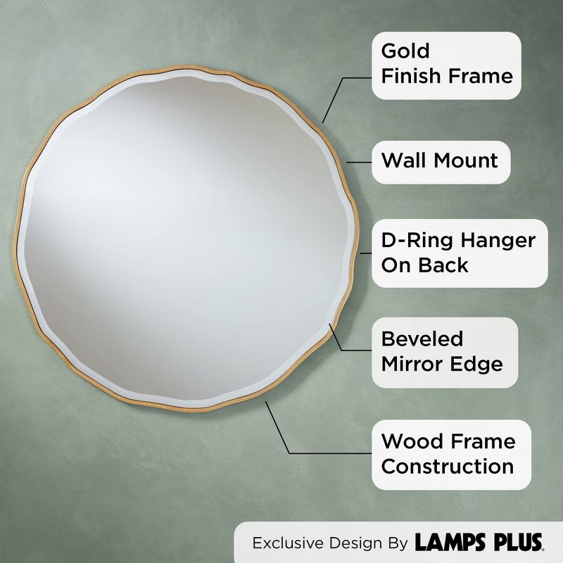 Noble Park Lissa Round Vanity Decorative Wall Mirror Modern Beveled Edge Gold Waved Wood Frame31 1/2" Wide for Bathroom Bedroom Living Room Home House, 3 of 10