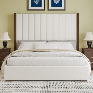 TiramisuBest Queen Size 51" High Headboard Wingback Linen Upholstered Bed No Box Spring Needed, Gray - 1 of 4