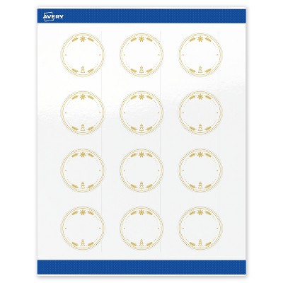 Avery Labels, 2" Diameter, Gold-White Christmas Trees, Glossy, 120