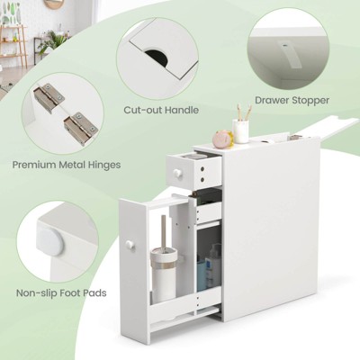 White MDF Freestanding Bathroom Cabinet with Flip Top and Pull-Out Shelves