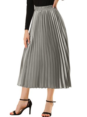 INSPIRE CHIC Women's Party Elastic Waist Metallic Shiny Accordion Pleated Midi Skirt
