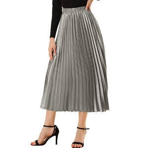 INSPIRE CHIC Women's Party Elastic Waist Metallic Shiny Accordion Pleated Midi Skirt - 1 of 4