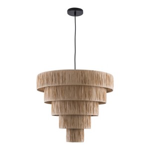 Maxax 31.7" 5-Tier Rattan Paper Chandelier, Dimmable Farmhouse Boho Ceiling Lighting for Living Room Dining Room Bedroom - 1 of 4