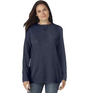 Woman Within Plus Size Waffle Thermal Sweatshirt - 1 of 4