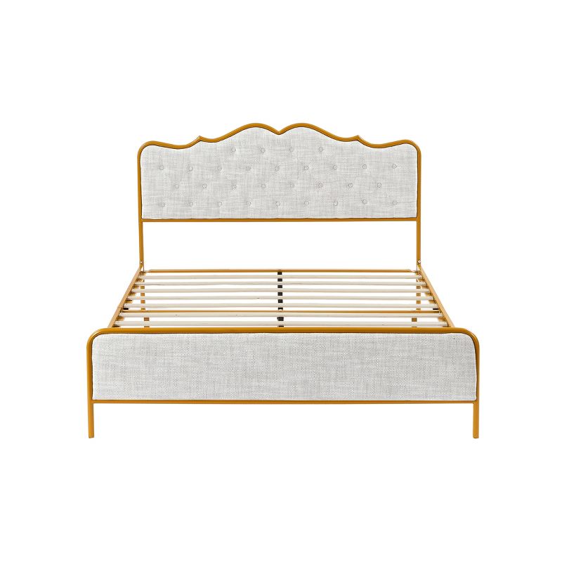 Classic Upholstered Platform Bed with Buckle Backrest, Metal Frame and Solid Wood Ribs-ModernLuxe, 3 of 8