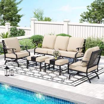 Captiva Designs 5pc XL Metal Outdoor Conversation Set with Rocking Chairs and Ottomans