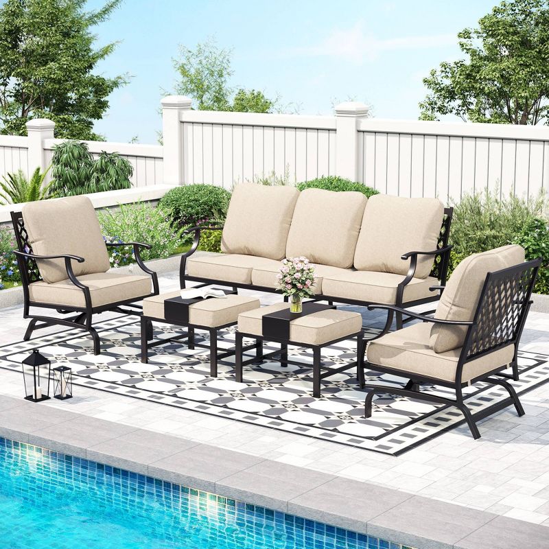 Captiva Designs 5pc XL Metal Outdoor Conversation Set with Rocking Chairs and Ottomans, 1 of 10