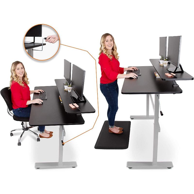 Tranzendesk Standing Desk With Clamp-On Shelf - 55" | Sit to Stand Workstation with 55" Monitor Stand - Black, 3 of 13