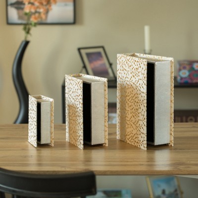 White and Gold Velvet Vintage Wooden Decorative Book Box Set