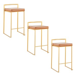 26" Faux Leather Padded Stackable Counter Stool with Metal Frame for Kitchen Island or Home Bar, Contemporary Glam Style, Set of 3 - 1 of 4