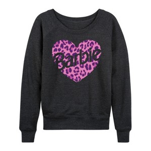 Women's - Barbie - Leopard Heart Lightweight French Terry Wide Neck Long Sleeve Shirt - 1 of 4