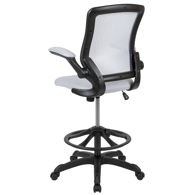 Flash Furniture Mid-Back Mesh Ergonomic Drafting Chair with Adjustable Foot Ring and Flip-Up Arms, 4 of 17