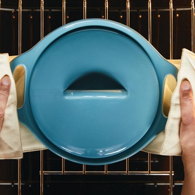 Agave Blue Ceramic Round Casserole Dish Set with Shared Lid