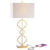 32" Iron Selina Ogee Trellis Modern USB Table Lamp (Includes LED Light Bulb) Gold - Jonathan Y: Chic Linen Shade, UL Listed, Rotary Switch - 2 of 4