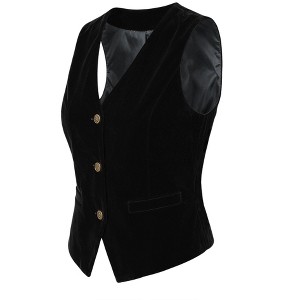 INSPIRE CHIC Women's Steampunk Velvet Sleeveless Button-Down V-Neck Suit  Vest Large Black