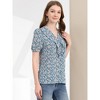 Allegra K Women's Summer Short Sleeves V Neck Ruffle Floral Button Down Shirt - 4 of 4